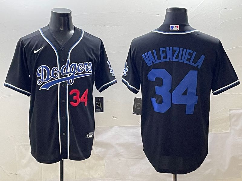 Men 2025 Los Angeles Dodgers 34 Valenzuela Black Three generations Fashion Nike MLB Jersey style 3